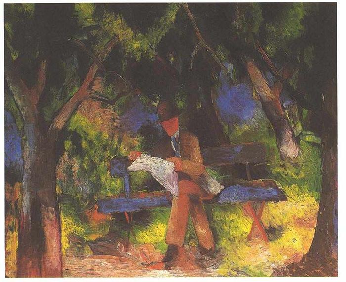 August Macke Reading man in park France oil painting art
